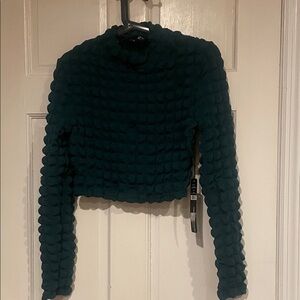 Love Yourself Teal Textured Fabric Crop Top. Bubble top.